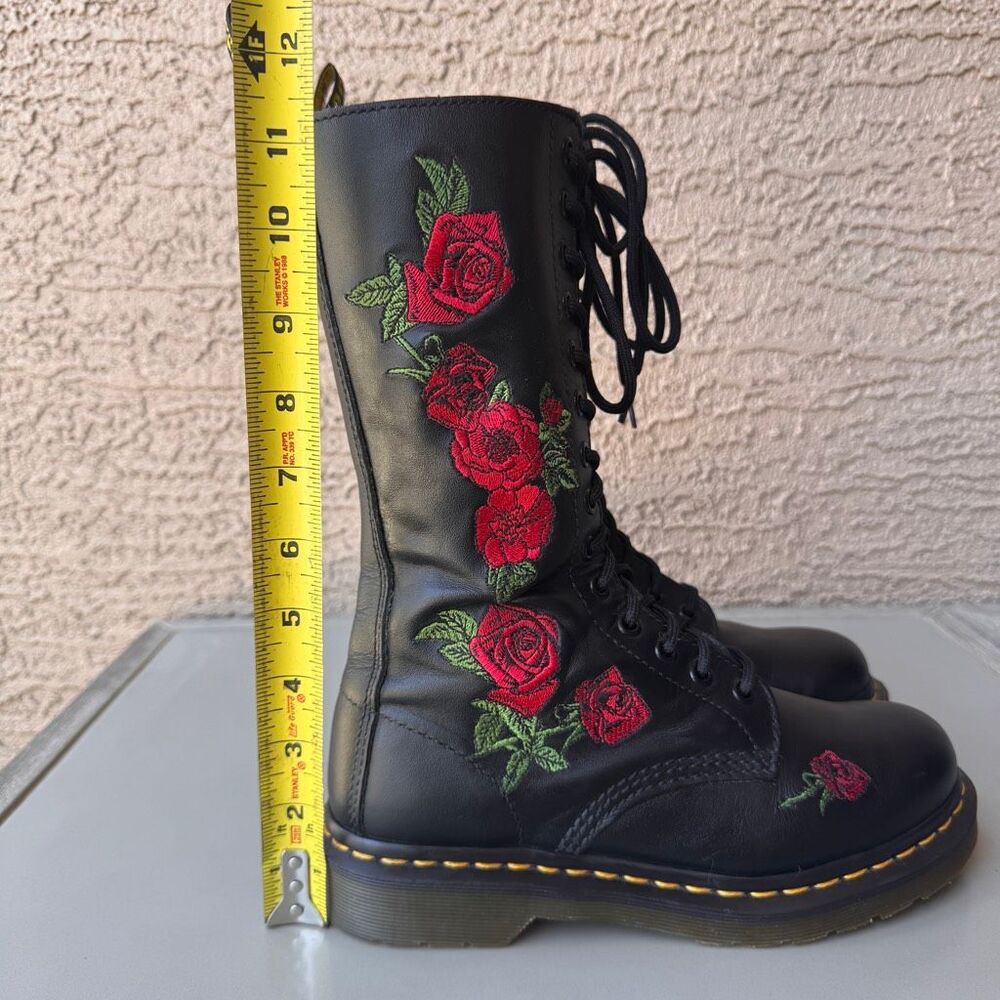 Dr Martens 1914 Vonda 14 Eye Lace Up Tall Boots Black Red Rose Womens 7US/38EU - Picture 16 of 16